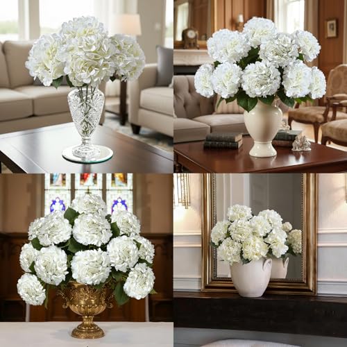 6PCS Realistic Artificial Silk Hydrangea Flowers – Premium Fake Hydrangea Flowers Bouquets with Stems, Full Faux Hydrangea Blooms for Home Wedding Table Party Baby Shower Decorations(White) - color: Cream White