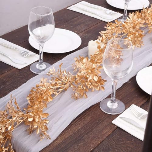 Efavormart 6ft Metallic Gold Artificial Boxwood Leaf Table Garland, Faux Decorative Shimmering Hanging Vine for Modern Home and Event Backdrop Styling - color: Type1