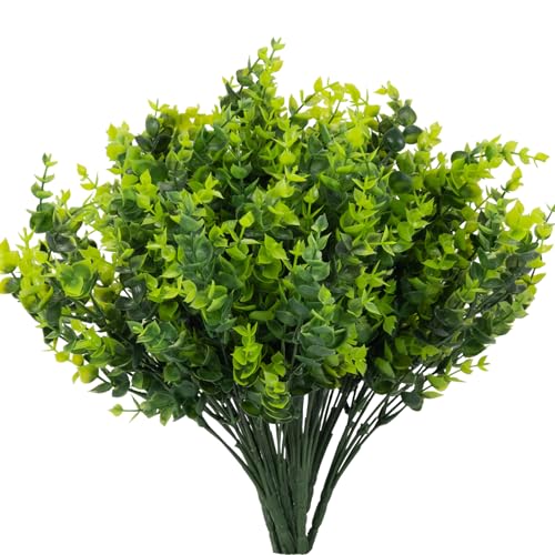8 Bundles UV Resistant & Non-Fading Artificial Boxwood Shrubs - Fake Greenery Plants for Outdoor Indoor, Farmhouse, Garden, Porch, Patio, Wedding Decoration