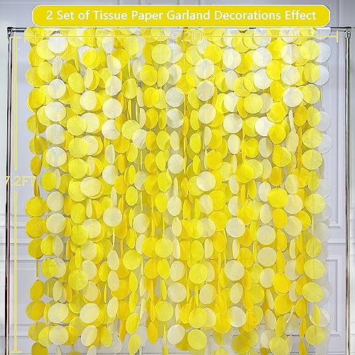 192Ft Yellow Party Decorations Ombre Yellow White Big Polka Dots Backdrop Streamer Gradient Yellow Tissue Paper Circle Dot Hanging Garland for Lemon Bee Sunflower Birthday Baby Shower Party Supplies - color: Ombre Yellow