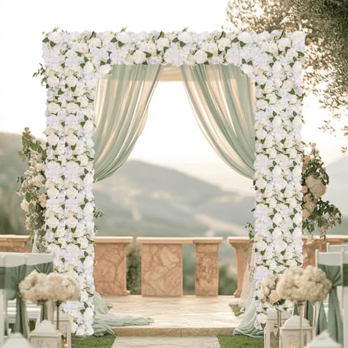 6Pcs Garland Artificial Flowers, Realistic Flower Vines for Wedding Arch Decor, Faux Silk Floral Runner Silk Hanging Flower Vines for Home Garden Outdoor Wedding Arch Party Ceremony - color: White