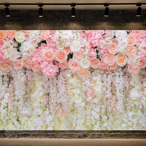 5x3ft Pink Rose Flower Wedding Photography Backdrop Spring Floral Photography Backdrop Valentine's Day Mother's Day Girl Birthday Baby Shower Wedding Bridal Party Banner Photo Booth Props Background - color: Multi9, size: 5X3FT