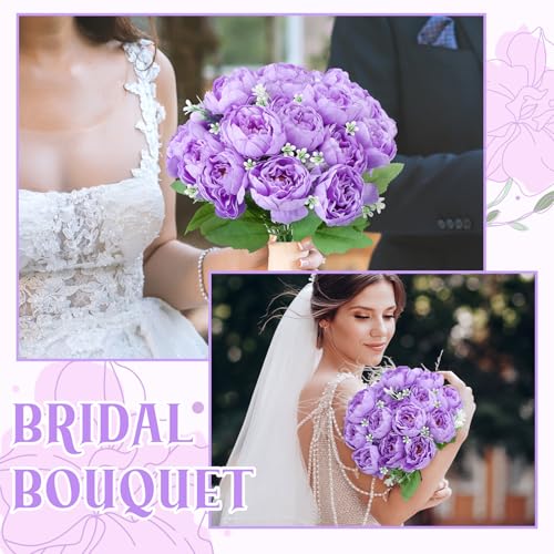 8 Pack Purple Peonies Artificial Flowers, Fake Silk Hydrangea Bouquet for Bridal Wedding Home Table Decor Reusable Dining Opening Ceremony Birthday Arrangement Faux Floral - color: Purple