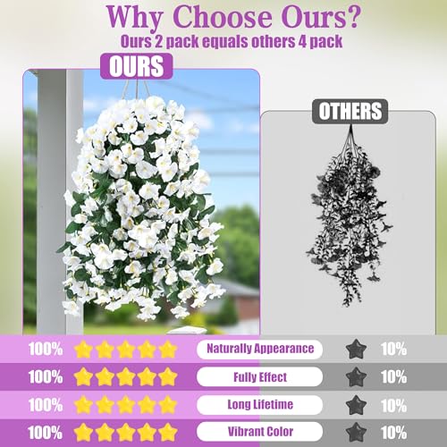 Sggvecsy Artificial Fake Hanging Flowers Plants for Outdoor Outside Spring Summer Decoration 2PCS Faux Silk UV Resistant Realistic Morning Glory Trailing Vines for Home Porch Patio Balcony(White) - color: White, size: 2Pcs