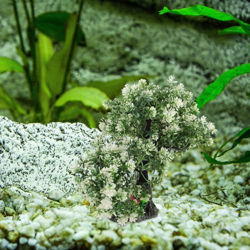 POPETPOP Aquarium Decor Fake Tree 4.13X2.36X10.62In Realistic Plastic Bonsai Plant Fish Tank Ornament for Freshwater Saltwater Aquariums Home Office Decoration