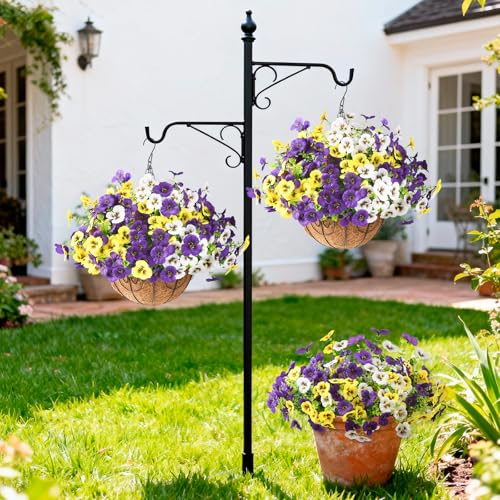 Artificial Fake Pansy Flowers for Outdoors, 12 Pcs Faux Silk Pansies Flower for Spring Summer Decoration, UV Resistant Fake Plants for Outside Planter Porch Yard Patio Home Decor(Purple Yellow White) - color: Deep Purple, Yellow, White
