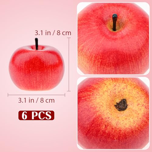 Gresorth 6pcs Lifelike Artificial Red Apple Decoration Faux Fake Apples Ornament Realistic Fruit Model for Home House Kitchen Cabinet - color: Red Apple