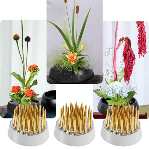 16pcs Flower Floral Frog Round Holder Includes 12pcs D23 Copper Pin Arranger+2pcs Kensan Copper Pin Arranger+1*Roll of 42.65ft Tape+1*Silver Corrector with Bell - size: 12PCS-D23+Tape+Straightener