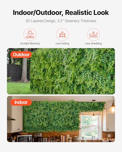 VEVOR Artificial Plant Wall, 12PCS 20 x 20 in Artificial Boxwood Panels, Sun Protection Greenery Backdrop Privacy Hedge Fence, Fake Grass Screen for Wedding, Indoor, Outdoor Garden, Backyard,Ferns - color: Ferns, size: 20*20IN 12P