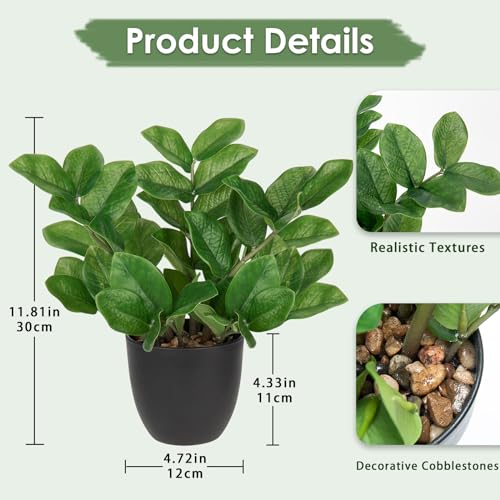 Briful Faux Plants Indoor, Artificial ZZ Plants in Black Pot Fake House Silk Plants for Home Office Dining Table Shelf Decor Bathroom Aesthetic (Green, 1Pack) - color: Black Pot Zz Plant