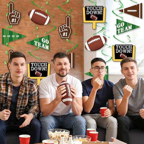 24Pcs Football Party Decorations, Football Hanging Swirls Decoration for Sports Birthday Party Decor, Ceiling Hanging Decor for Football Birthday Game Day Tailgate Party Supplies - color: Green