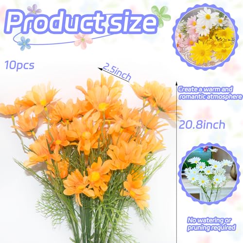 Artificial Silk Daisy Fake Flowers 20.8 Inch, Orange Flowers Artificial Wildflowers for Wedding, 10 Pcs Faux Daisy Flowers Artificial Flowers with Stem for Outdoors, Home Garden, Photography Props - color: Orange