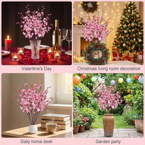 8pcs Pink Cherry Blossom Branches Artificial Flowers for Winter Spring Indoor Decoration, 36" Plum Fake Peach Plants for Wedding Home Office Bedroom Party Decor (Pink, 36in) - color: Pink, size: 36in