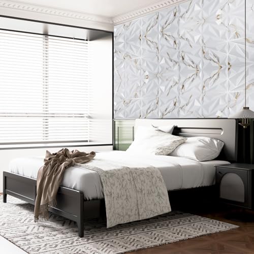 Art3dwallpanels 33 Pack 3D Wall Panel Diamond for Interior Wall Décor, PVC Textured Wall Panels, 12''x12'' Cover 32.Sq.Ft. Gold Veined White - color: Gold Veined White, size: 33 Pack