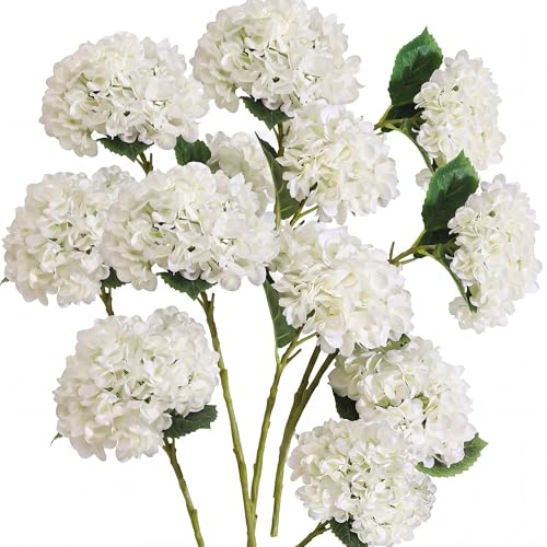 PARTY JOY 12PCS 15.4In Artificial Hydrangea Silk Flowers Bouquet Faux Hydrangea Stems for Wedding Centerpieces Home Decor (White,12pcs) - color: 12pc-white
