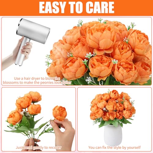 8 Pack Orange Peonies Artificial Flowers, Fall Fake Silk Hydrangea Bouquet for Bridal Wedding Home Table Decor Reusable Dining Opening Ceremony Birthday Arrangement Faux Floral - color: Orange