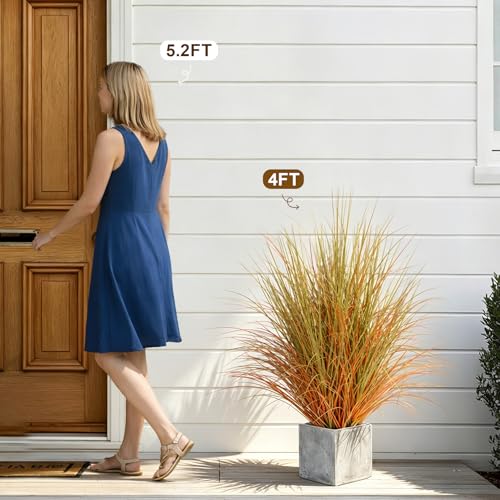 large fake grass Big Artificial Cattail Reed Grass indoor outdoor realistic floor plants faux plastic plantas synthetic pampas grass for home living room corner office patio front porch bonsai decor - color: Yellow, size: 4FT