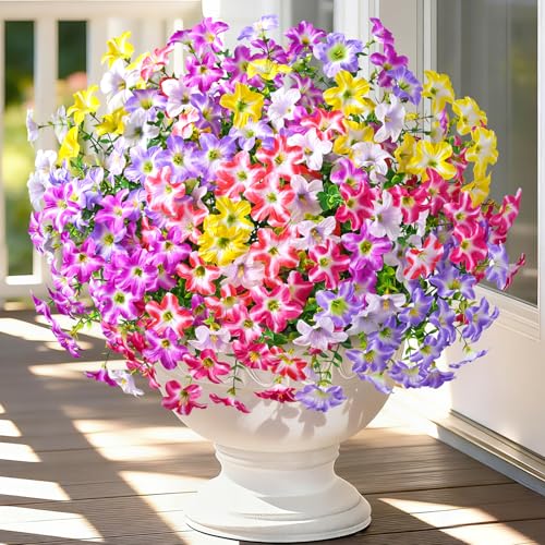 MARTINE MALL 24 Bundles Look Real Artificial Flowers for Outdoors, Realistic Fake Outdoor Flowers, UV Resistant Silk Petunia Flowers for Outside Faux Flowers for Outdoor Garden, Mixed Color - color: Mixed Color-a, size: 24 Bundles