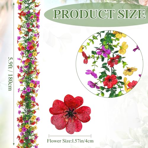 4 Pack Artificial Flower Garland,5.9FT UV Resistant Fake Daisy Floral Vine Silk Hanging Spring Wild Flower Garland for Home Mantle Garden Wedding Booth Backdrop Decor (Red Yellow Purple) - color: Red Yellow Purple, size: 4PCS