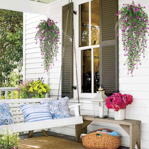 76cm Artificial Eucalyptus Flower Rattan Green Fake Plant Lvy DIY for Indoor Outdoor Wall House Weddings Patios Porches Decor (Rose Red) - color: Rose Red