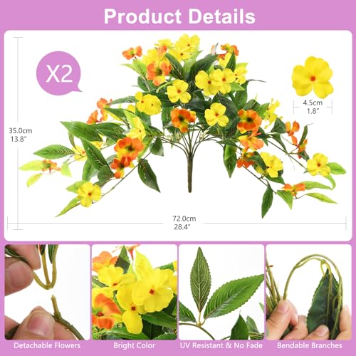 Hommyea Fall Artificial Flowers for Outdoor Fall Decor, 2 Bundles Fake Flowers UV Resistant Faux Silk Flowers No Fade Plastic Flowers for Outside Planters Home Porch Patio Yard Garden Decor - color: Orange Yellow