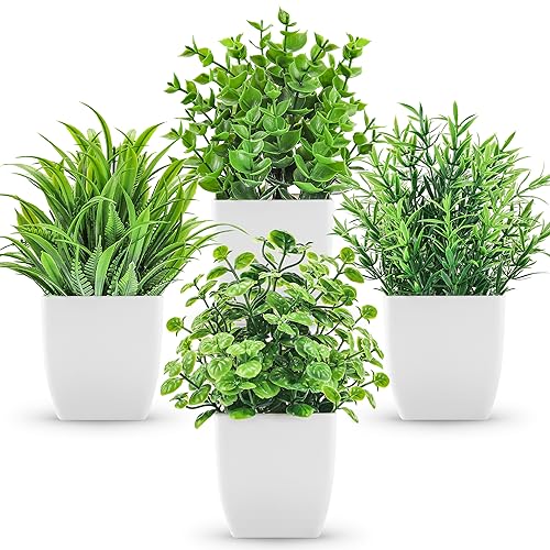 4 Pack Small Fake Plants White Bathroom Accessories for Home Bedroom Bathroom Kitchen Decor - color: White