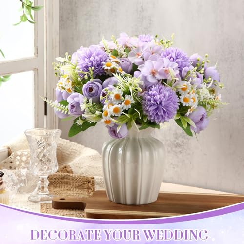 Tigeen Peonies Artificial Flowers Faux Roses Silk Flowers Hydrangea Artificial Bouquet for Wedding Table Centerpiece Floral Vase Home Office Bridal Decor(Light Purple,12 Bundles) - color: Light Purple