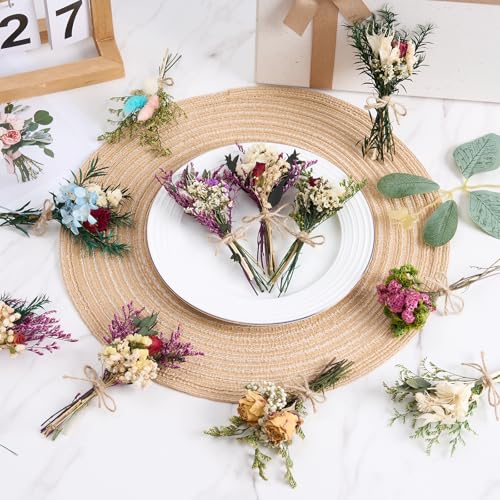 12/24 PCS Charming Dried Flowers Bouquet for Vase Various Dried Wildflowers with Stems Mini Handmade Wildflowers Natural Real Flowers Bulk Flowers Craft (Romantic Colour, 12 PCS) - color: Romantic Colour