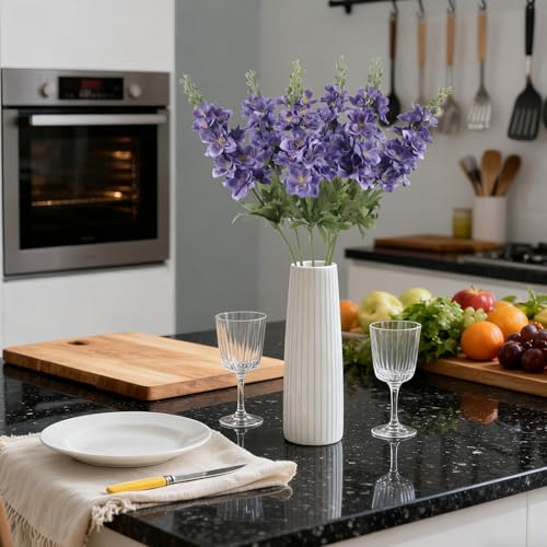 IPOPU Delphinium Artificial Flowers,6PCS 28.74'' Purple Silk Faux Larkspur Flowers Realistic Fake Delphinium Stems for Wedding Party Garden Table Home Decor (Deep Purple) - color: Deep Purple
