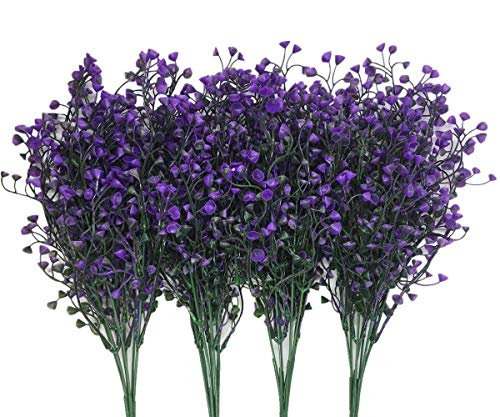 CATTREE Artificial Plants Shrubs Bushes, Plastic Fake Flowers Wedding Indoor Outdoor Home Garden Verandah Kitchen Office Table Centerpieces Arrangements Christmas Decoration - Deep Purple 4 pcs - color: Bell Leaves-purple-4 Pcs