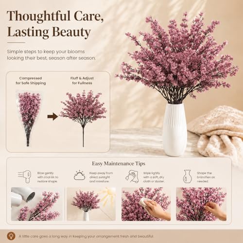 Mandy's 6 Bundles Artificial Dusty Pink Baby’s Breath Flowers | 18.5 Inch Silk Gypsophila European Style Modern Home Decor Centerpiece Neutral Wedding Flower Arrangements - color: Dusty Pink