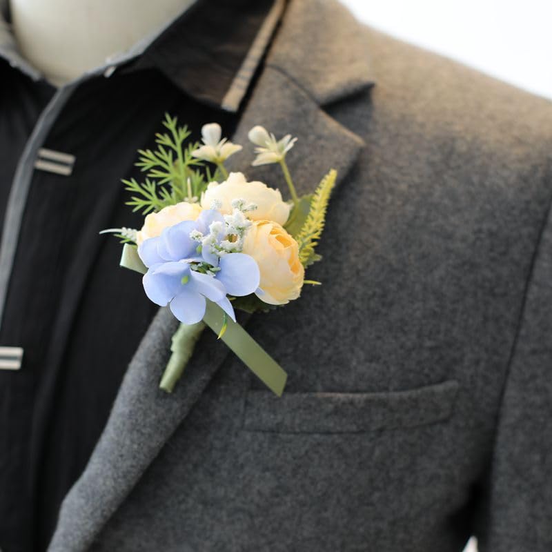 Groom Boutonniere Wedding Boutonniere Rose Mens Flower for Suit (Champagne) - color: Champagne