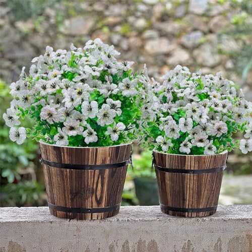 Artificial Flowers for Outdoors,UV Resistant 8 Bundles Fake Outdoor Flowers Plastic Flower Shrubs No Fade Outside Faux Plants for Home Inside and Outside Decor(White) - color: White, size: 8 Bundles
