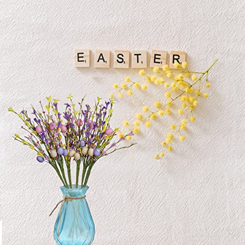 Easter Egg Stems,6pcs 17in/43cm Egg Picks with Forsythia Flowers for Flower Arrangement Vase Easter Decor - color: 6 Pink Color