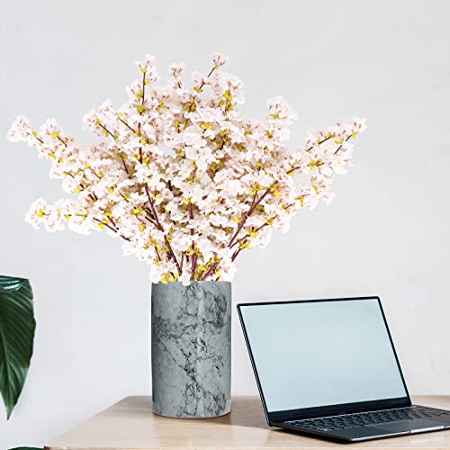 Giegxin 8 Pcs Silk Cherry Blossom Branches Cherry Blossom Tree Stems Long Stem Artificial Flowers for Tall Vase Flowers for Home Wedding Vase Floral Arrangements (White,39.4") - color: White, size: 39.4"