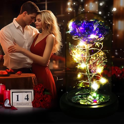 Childom Mothers Day Flowers Gifts for Mom Grandma,Birthday Gifts for Women,Valentines Gifts for Her,Mom,Women,Wife,Grandma,Light Up Rose in Glass Dome,Colorful Purple Mothers Day Flowers for Delivery - color: Purple Medium