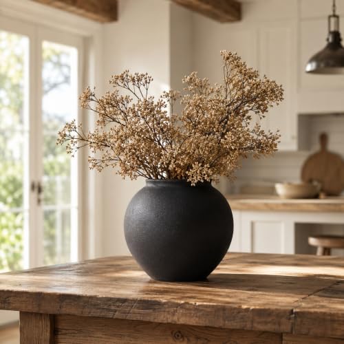 Rustic Ceramic Vase, 8.3" Black Farmhouse Tall Vase, Vintage Vases, Modern Terracotta Decor Vases for Home Decor, Living Room, Entryway, Table Centerpieces, Shelf, Kitchen, Housewarming Gifts - color: Black, size: 8.3in