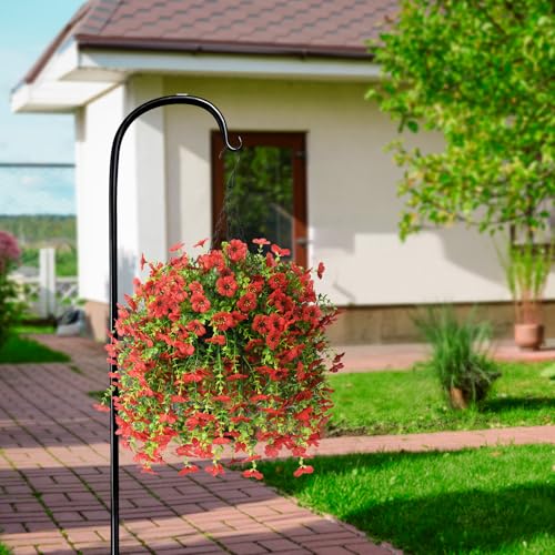 ZFProcess Artificial Hanging Flowers for Outdoors Spring Decoration, 2PCS Silk Fake Daisy Realistic Outdoor Flowers UV Resistant Porch Patio Window Yard Decor(Red) - color: Red