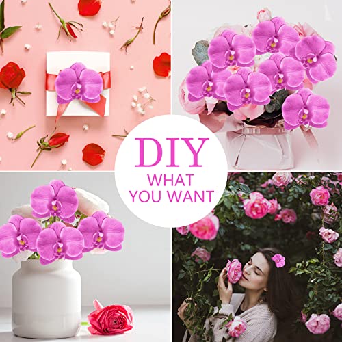 LARDUX 20 PCS Artificial Orchid Flower Heads - Fake Butterfly Flower Heads Faux Flower Head Bulk for Cakes Hair Accessories Headbands Hats Wedding Crafts Decoration - Fuchsia - color: Purple