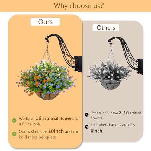 NETAP Artificial Hanging Flowers Basket for Outdoor, 16 Fake Flowers Look Real UV Resistant, Faux Hanging Plants for Porch, Balcony, Patio, Garden, Spring Summer Decor,MixA - color: Mixa