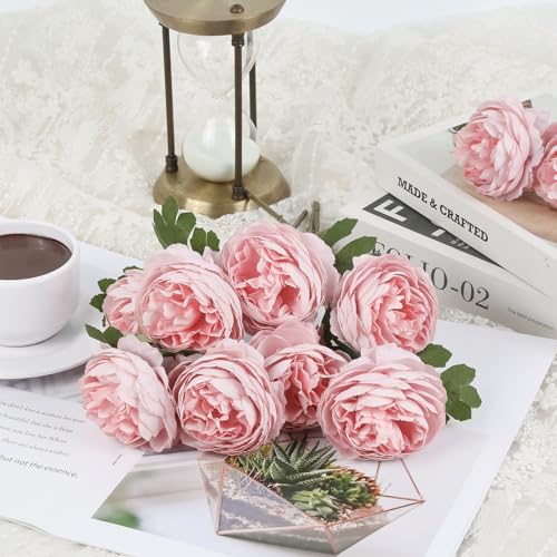 IPOPU 10pcs Light Pink Peonies Artificial Flowers Silk Peonies with Stems Real Look Fake Peony for Home Table Decorations Wedding Faux Flowers Arrangements (Light Pink) - color: Light Pink