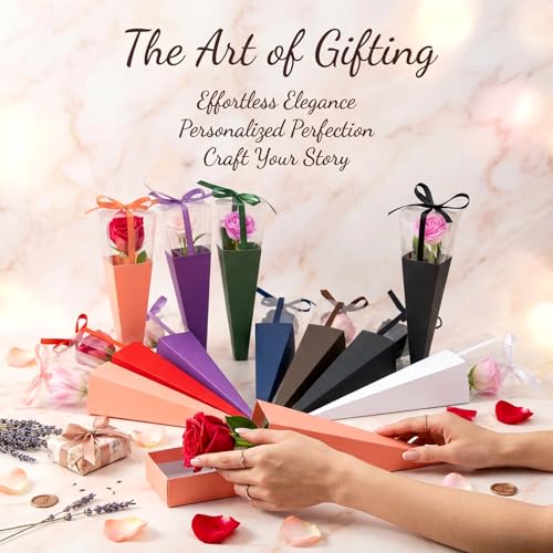 RAINFLOW Flower Wrapping Bags - 16 Pcs Single Rose Sleeves Flower Sleeves for Bouquets,Single Flower Bags Plastic Flower Wrap for Wedding Birthday Valentine’s Day Gifts Wedding Birthday Mother's Day Floral Arrangement