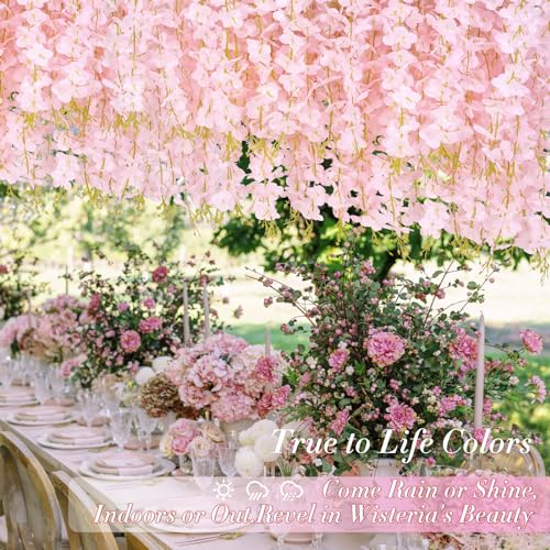 40 Pack Light Pink Wisteria Hanging Flowers, Fake Hanging Flowers for Decoration, Artificial Hanging Flowers,Vines for Bedroom,Flower Garland for Home,Party,Garden, Wall,Wedding Decoration(3.6 Ft/Pcs) - color: Light Pink, size: 40 Pcs