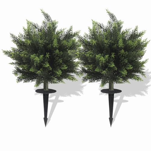 26.1inch Artificial Topiary Tree Set of 2 Beautiful Realistic Faux Cedar Pines Christmas Trees UV Rated Fake Shrubs for Front Porch Faux Plants Indoor and Outdoor Decor - color: Cedar-ball
