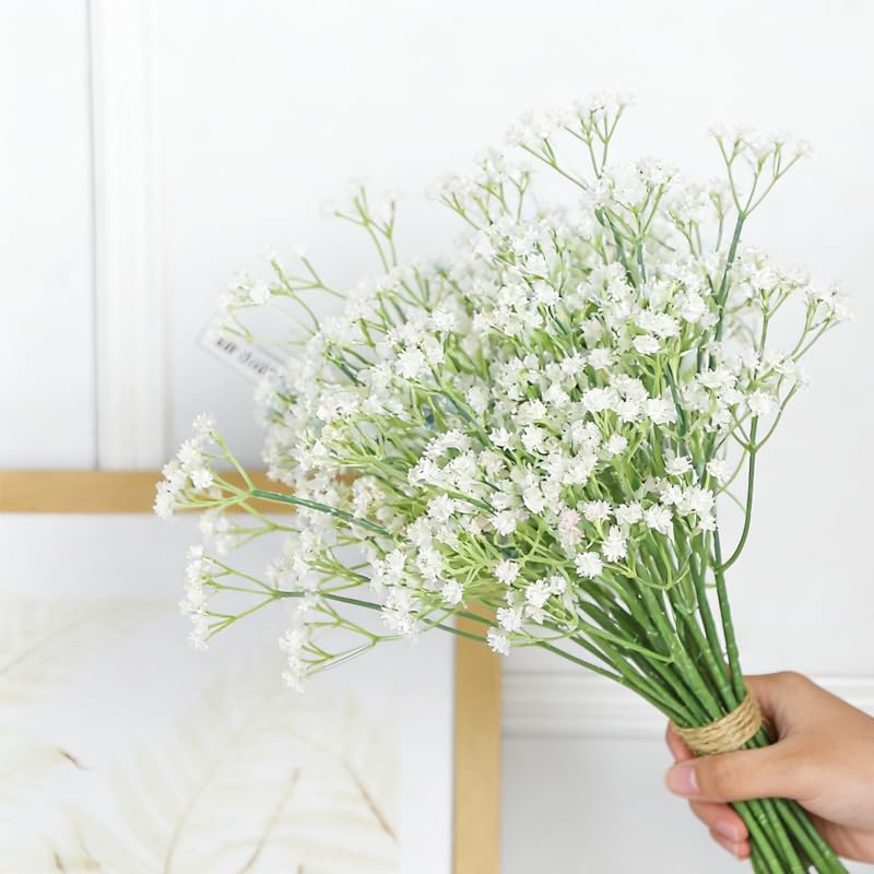 10 Pcs Babys Breath White Artificial Flowers, Real Touch Gypsophila Fake Flowers for Wedding, Home Decor, Vase Filler, Table Centerpieces, Party Decorations - color: 10pcs White