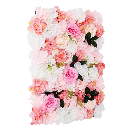 DNYSYSJ Flower Wall 12PCS 23.62" x 15.75" x 0.79" Lifelike Pink Hydrangea Artificial Pink Rose Flowers Panel Silk Fabric Wall Mat - color: Pink and White, size: 12 pieces