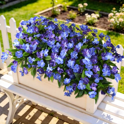 Hommyea Artificial Fake Flowers for Outdoor, 6 Bundles UV Resistant Faux Plants Decoration Silk Flowers No Fade Plastic Flowers for Outside Planters Home Porch Patio Yard Garden Decor - color: Dark&light Blue
