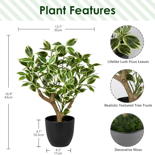 Small Fake Plant Artificial Bonsai Tree 17" Faux Plants Indoor Realistic Fake Potted Plants Small Fake Tree Decor with Pot for Home Table Office Desk Bathroom Bedroom Living Room Farmhouse Decoration - color: White #1