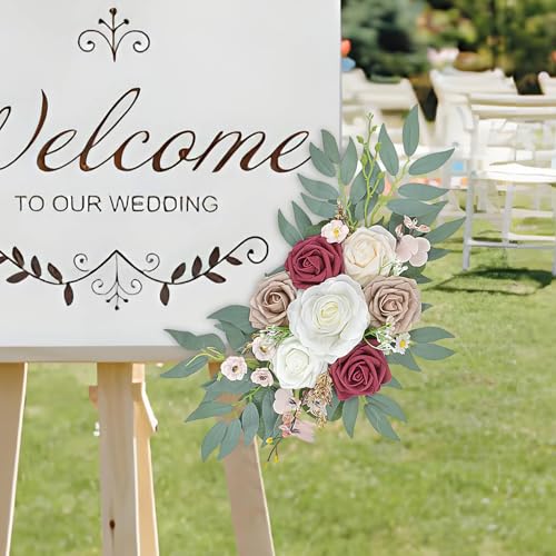 Wedding Arch Flowers, Artificial Arch Flowers for Wedding Welcome Signs Floral, Reception Backdrop Decoration, Bridal Shower, Baby Shower, Photo Backdrop Decorations (Red) - color: Red