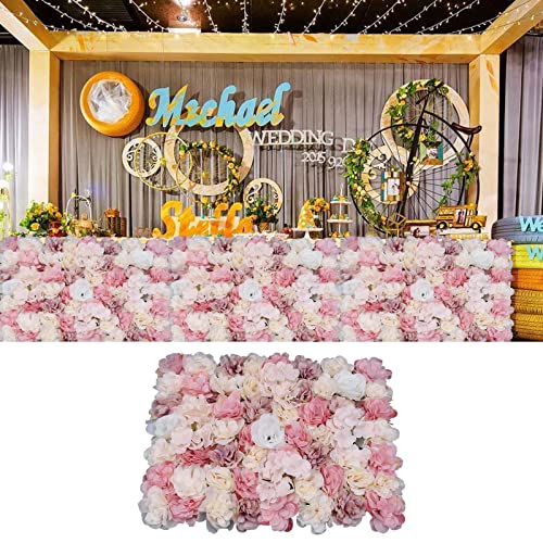 12Pcs Flower Wall Panel Artificial Flower Wall Backdrop, 24" x 16" Silk Fabric Floral Wall Mat Autumn Pink Rose Wall Backdrop for Photo Background Party Wedding Decor - color: 12pcs a Type
